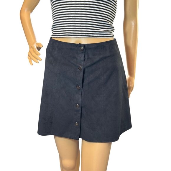 KENDALL + KYLIE Microsuede Button Front Mini-Skirt in Faded Black Size Small‎ - Picture 1 of 6